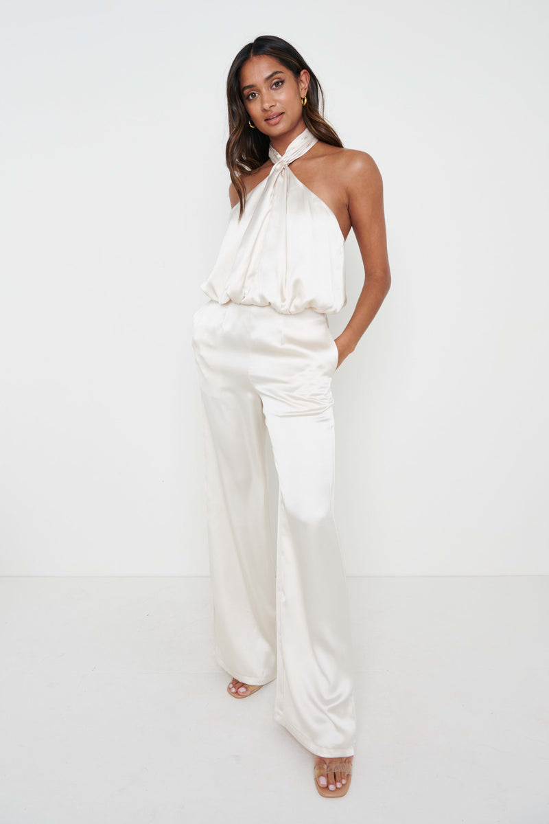 Sammie Knot Halter Neck Jumpsuit - Oyster