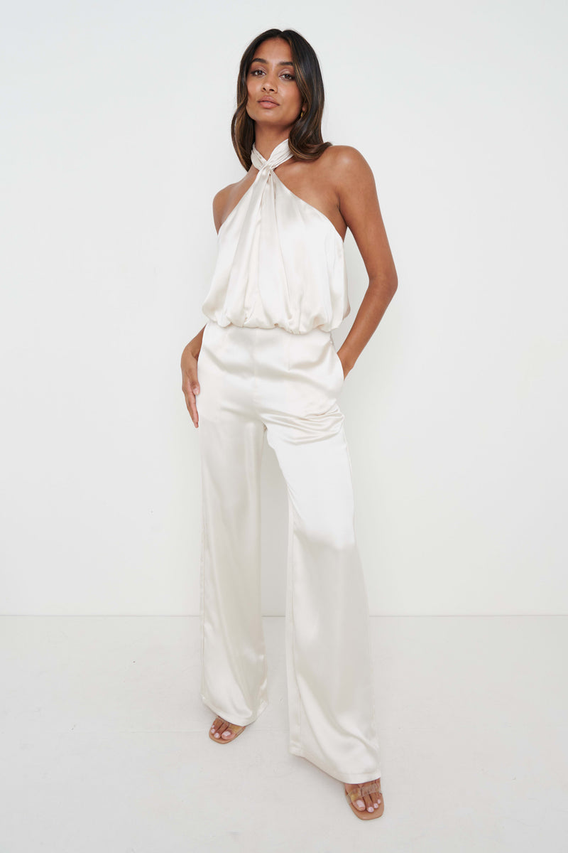 Sammie Knot Halter Neck Jumpsuit - Oyster