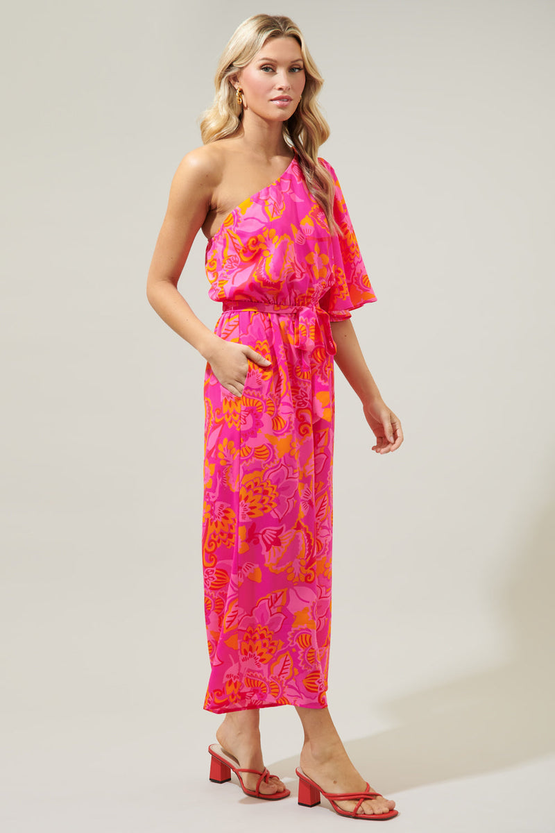 Lanai Tropics One Shoulder Libby Cropped Jumpsuit