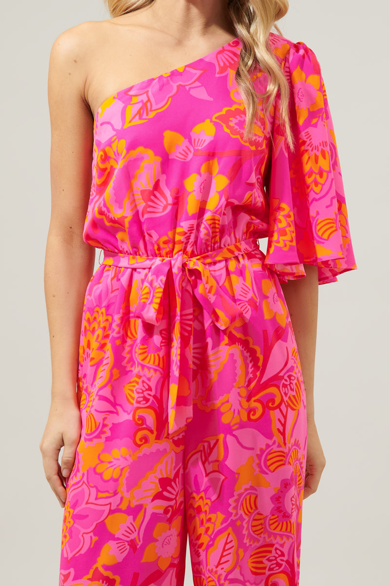 Lanai Tropics One Shoulder Libby Cropped Jumpsuit