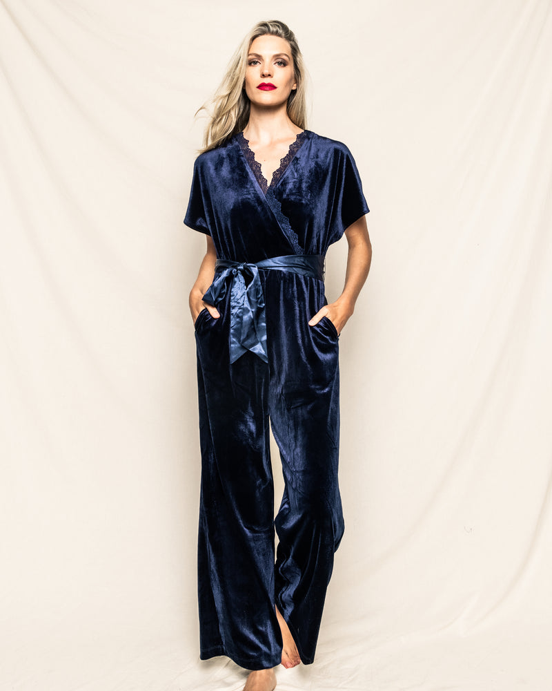 Women's Velour Jumpsuit in Navy
