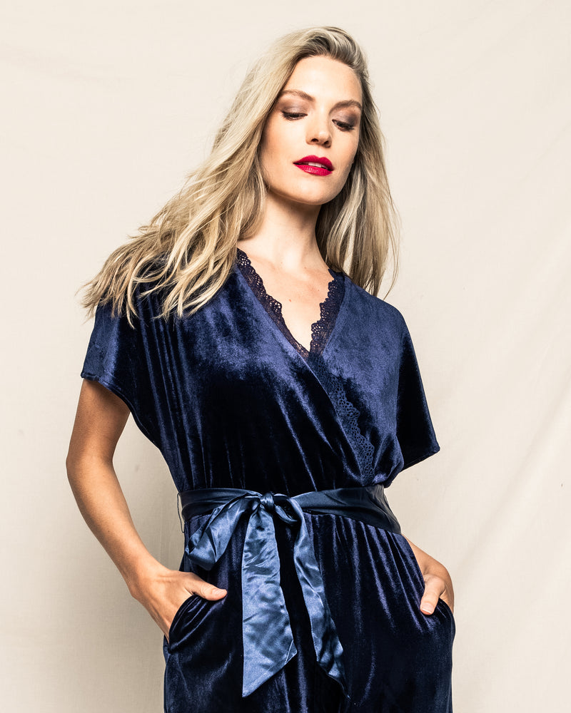 Women's Velour Jumpsuit in Navy