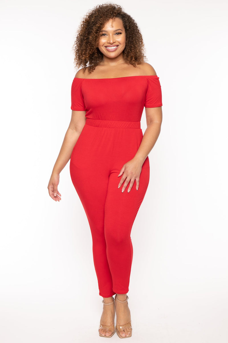 Plus Size Luisa Off The Shoulder Jumpsuit - Red