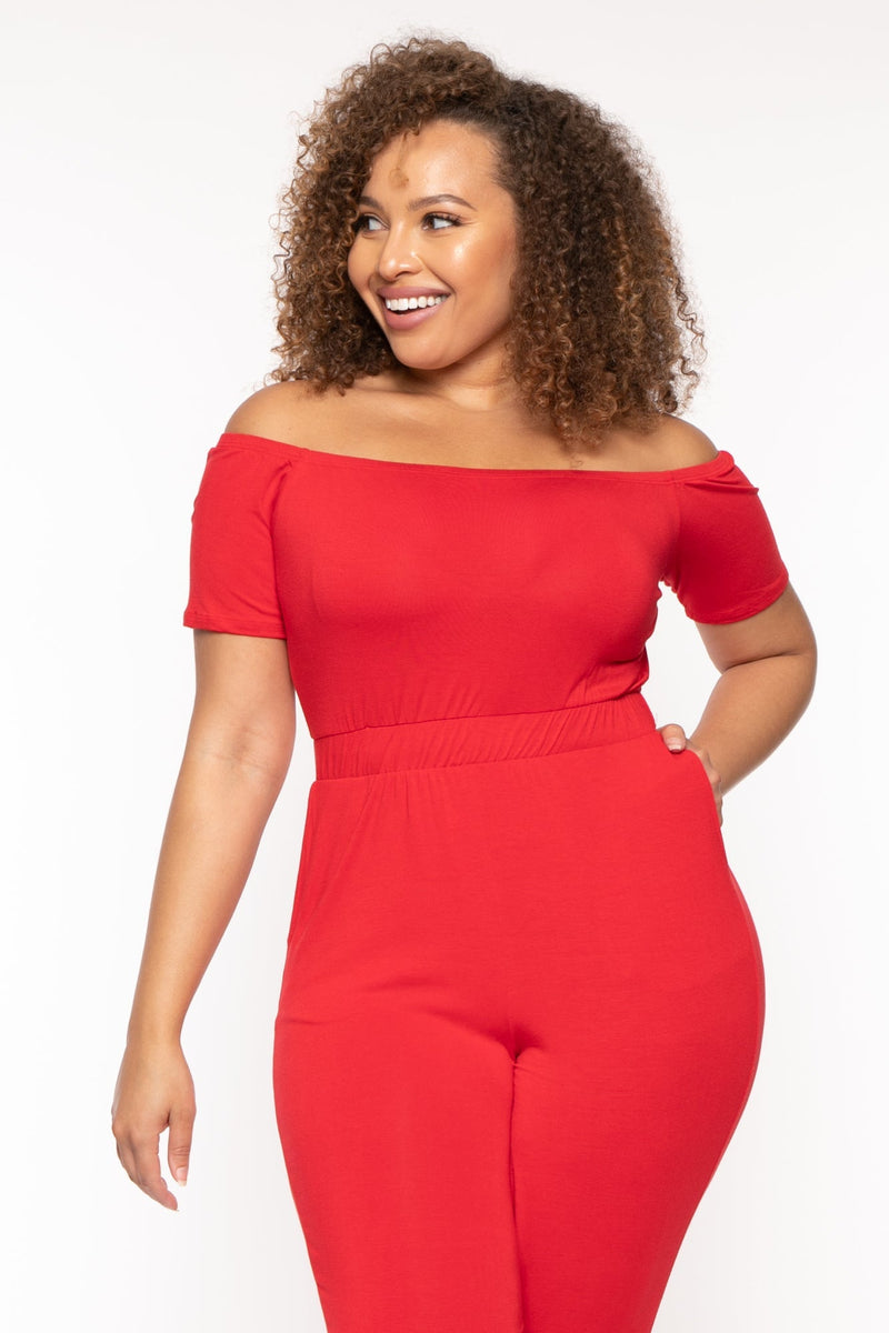 Plus Size Luisa Off The Shoulder Jumpsuit - Red