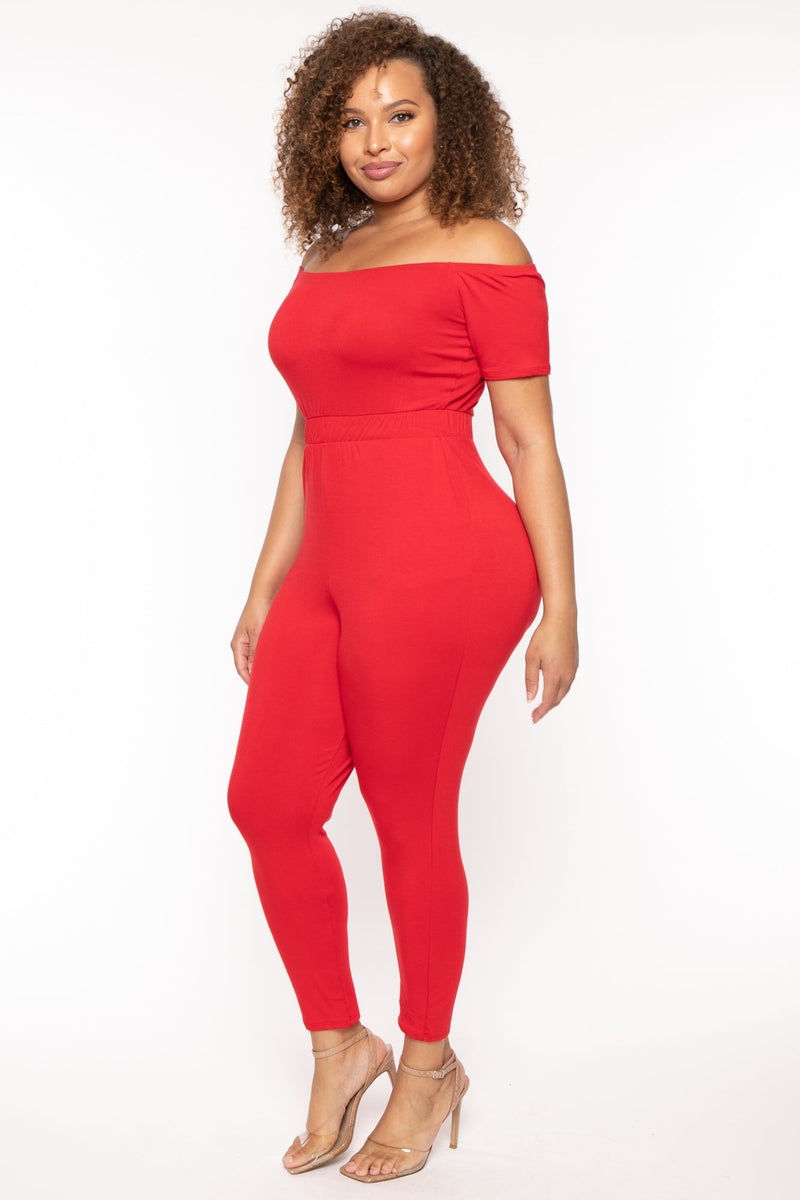 Plus Size Luisa Off The Shoulder Jumpsuit - Red