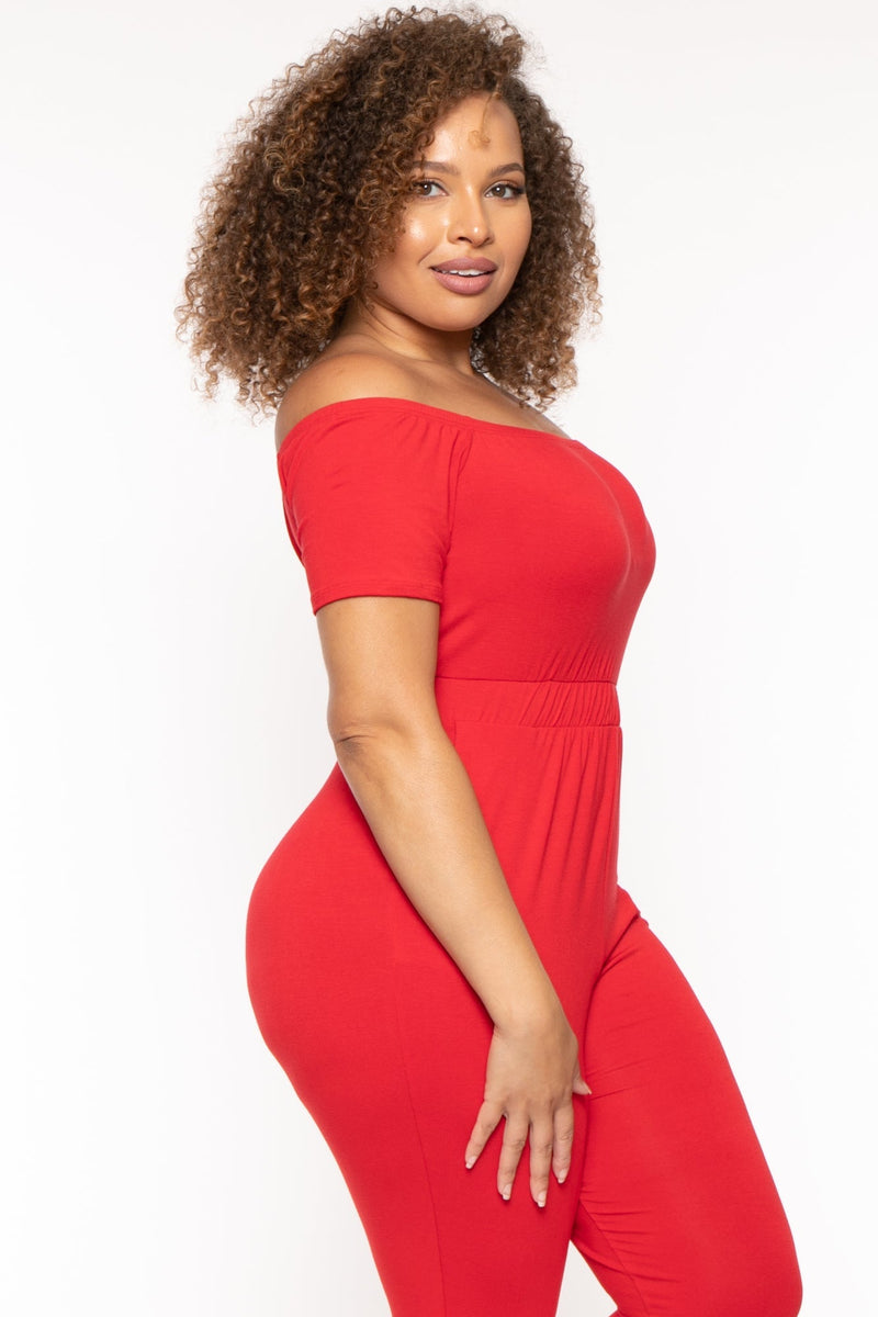 Plus Size Luisa Off The Shoulder Jumpsuit - Red