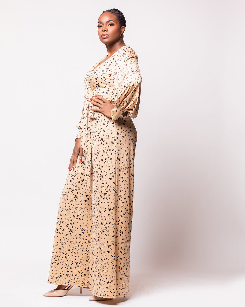 Tall Tan Animal Printed Jumpsuit (FINAL SALE)