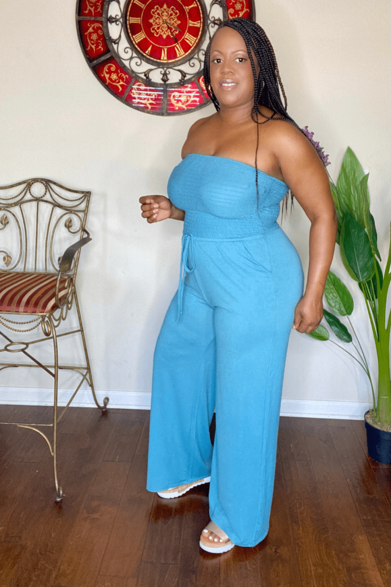 Vacay Me Please Smocked Tube Jumpsuit (Dusty Teal)- Final Sale