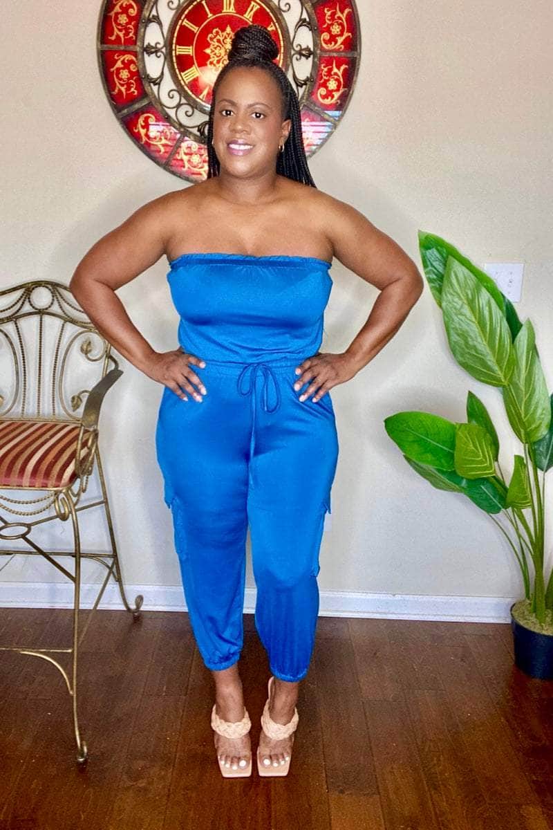 Simply Chic Cargo Tube Jumpsuit (Teal)- Final Sale