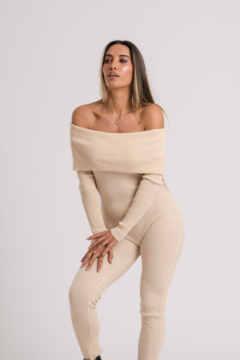 Jumpsuit em malha bege
