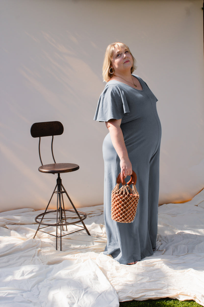 SAMPLE SALE | Villa Flutter Sleeve Jumpsuit - Dusty Blue