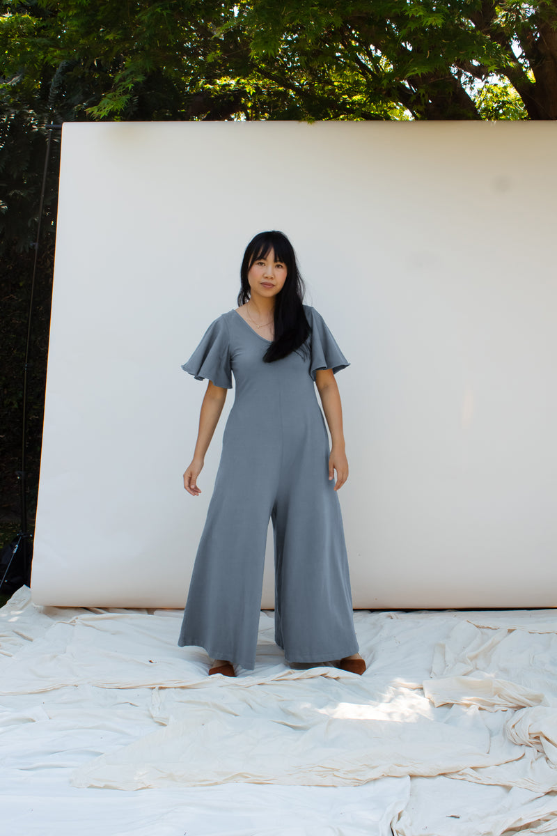 SAMPLE SALE | Villa Flutter Sleeve Jumpsuit - Dusty Blue