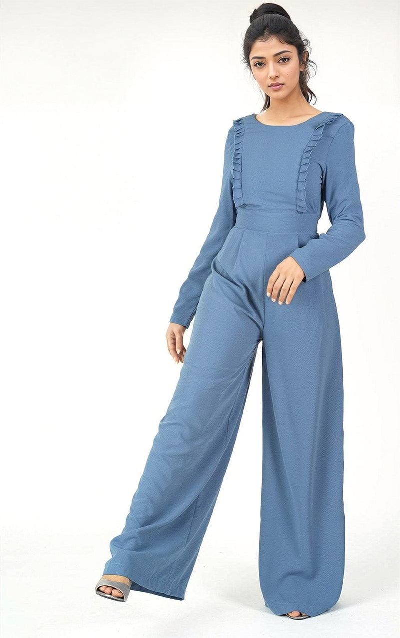Dusty Blue ruffles modest jumpsuit
