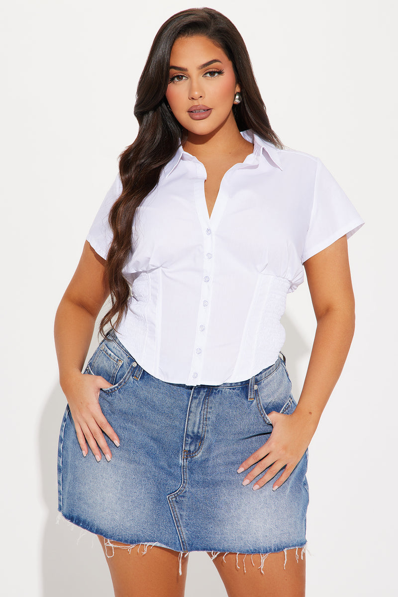 Endless Talks Short Sleeve Corset Top - White