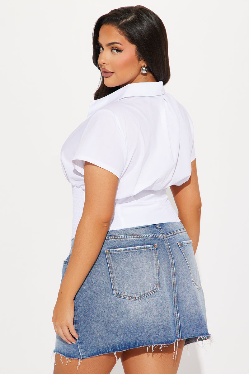 Endless Talks Short Sleeve Corset Top - White