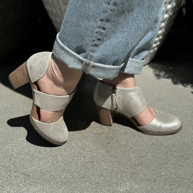 Milan Champagne Metallic Suede Closed Toe Heel