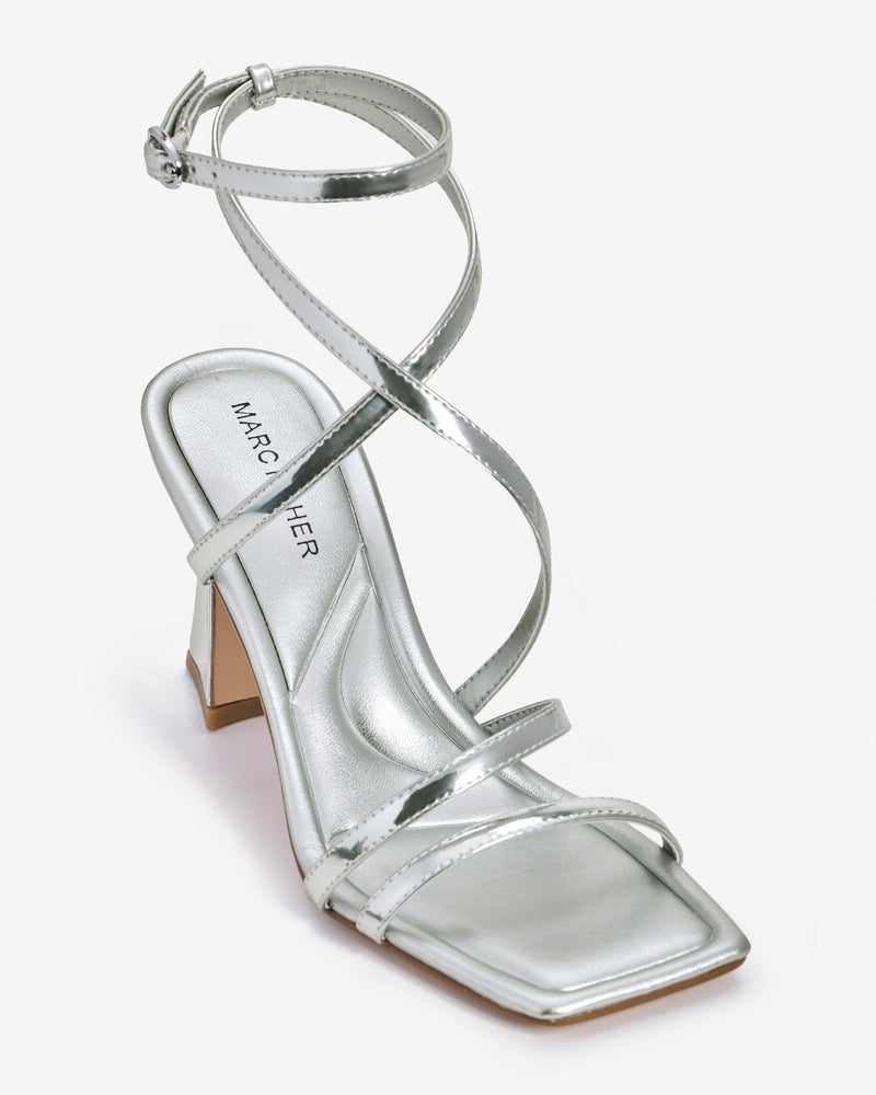 Strappy Ankle Strap Heel Silver