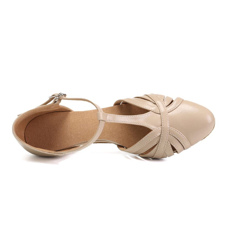 Women's PU Beige Leather Retro Customized Heel Ballroom Dance Shoes Character Dance Shoes
