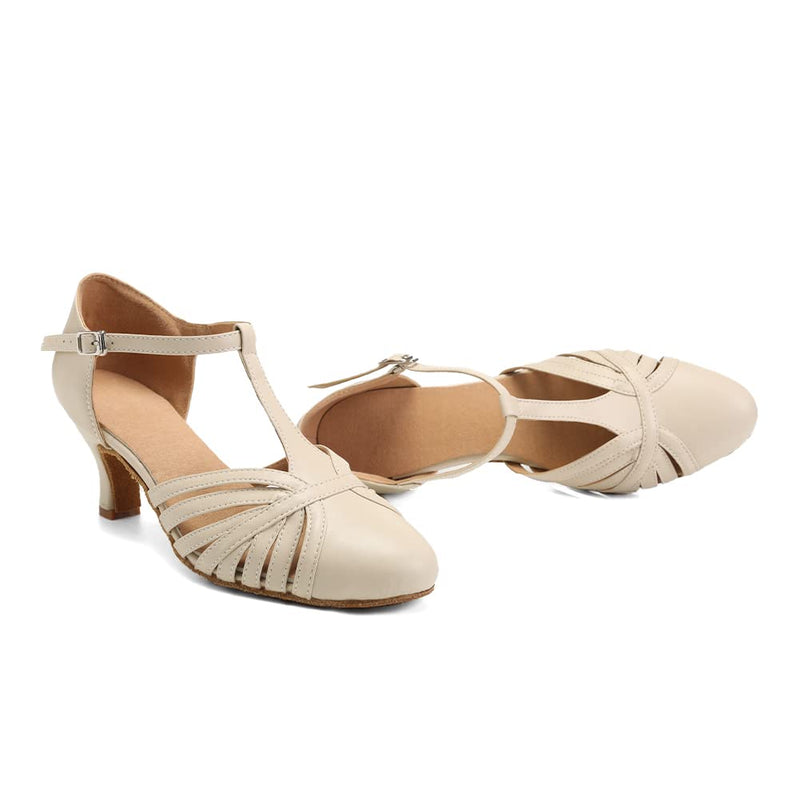 Women's PU Beige Leather Retro Customized Heel Ballroom Dance Shoes Character Dance Shoes