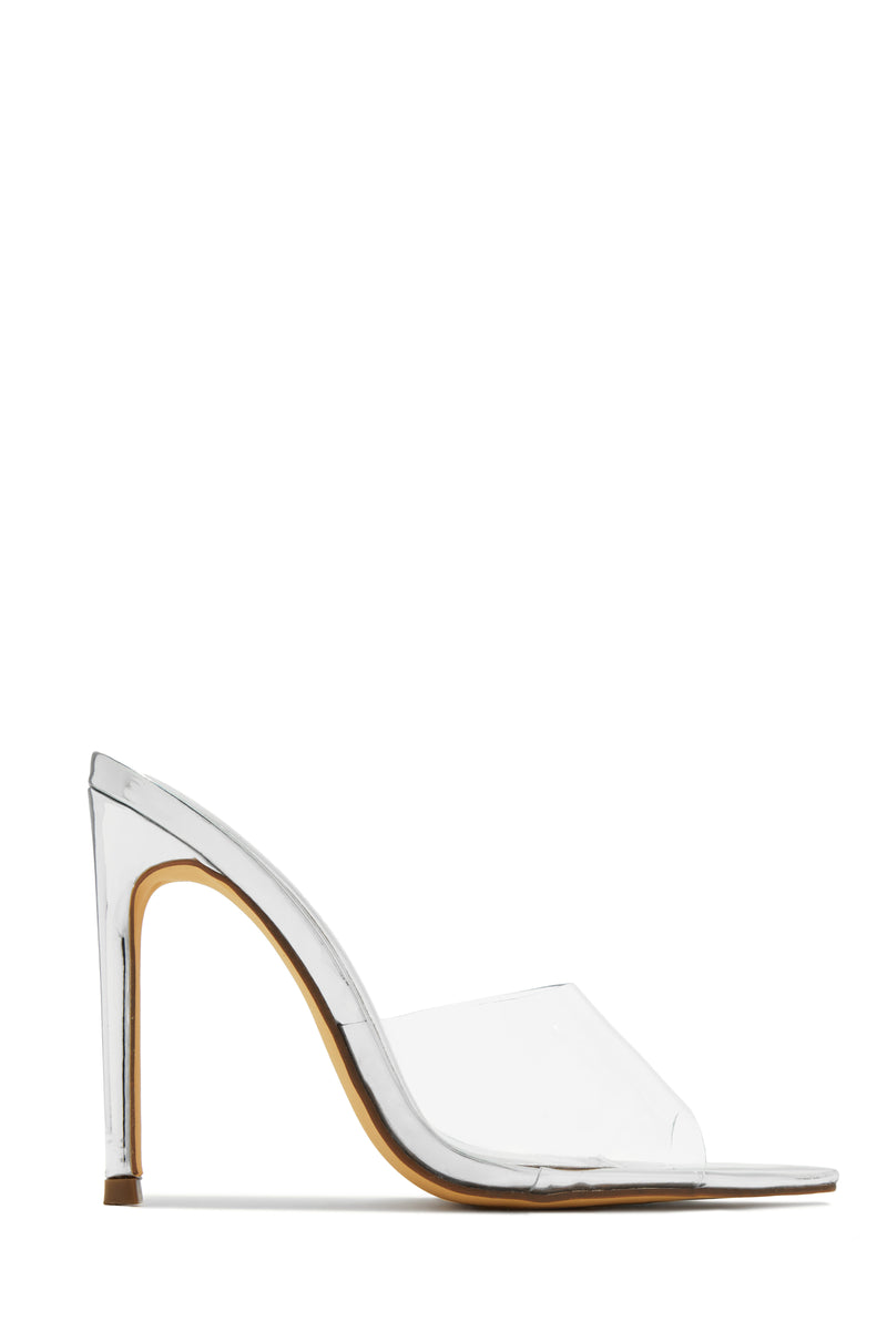 Ionic Clear Strap High Heel Mules - Silver