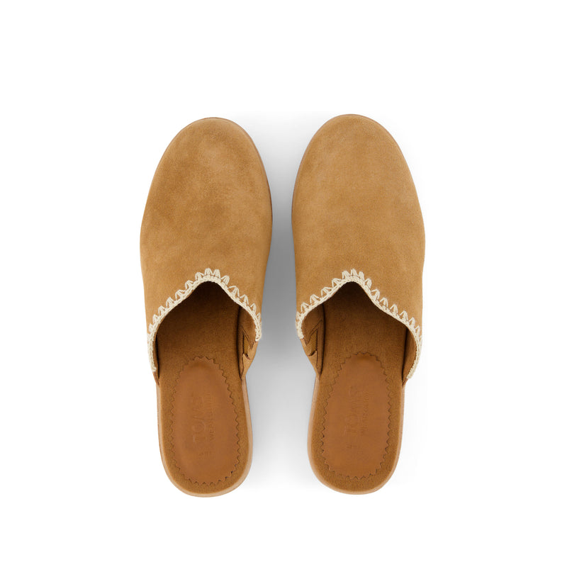 Addison Brown Suede Deco Stitch Clog Heel