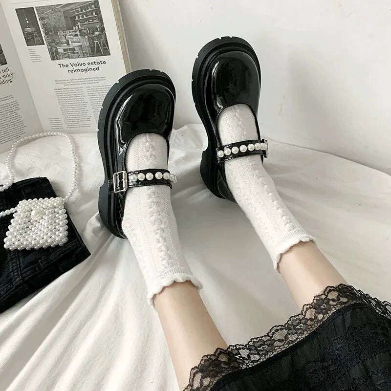 Pearl Mary Jane Leather Femboy Shoes