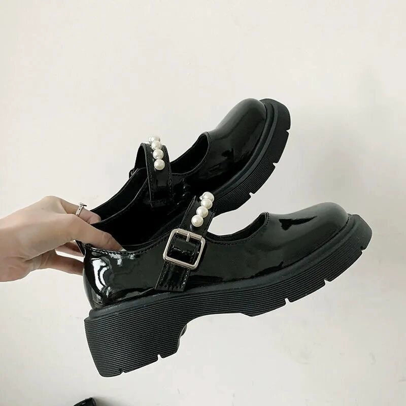 Pearl Mary Jane Leather Femboy Shoes