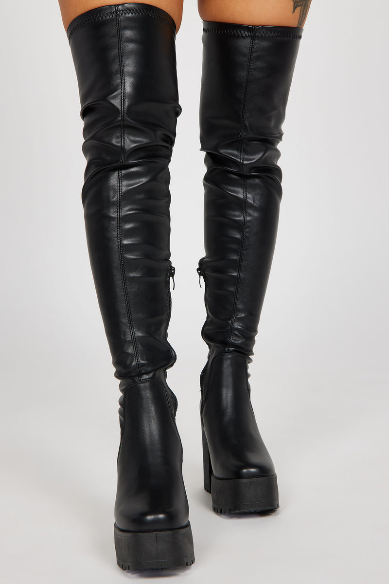 Until Next Time Over The Knee Boots - Black