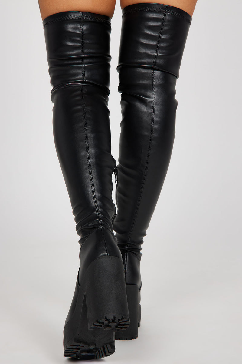 Until Next Time Over The Knee Boots - Black