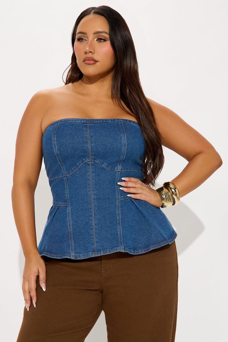 Madison Denim Corset Top - Dark Wash