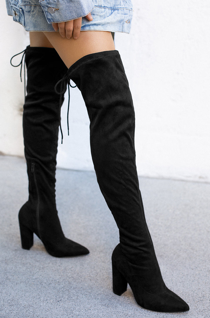 Set The Bar Over The Knee Block High Heel Boots - Black