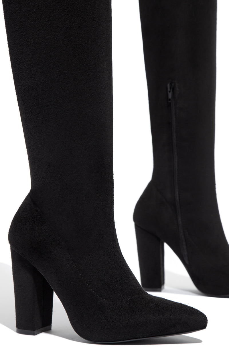 Set The Bar Over The Knee Block High Heel Boots - Black