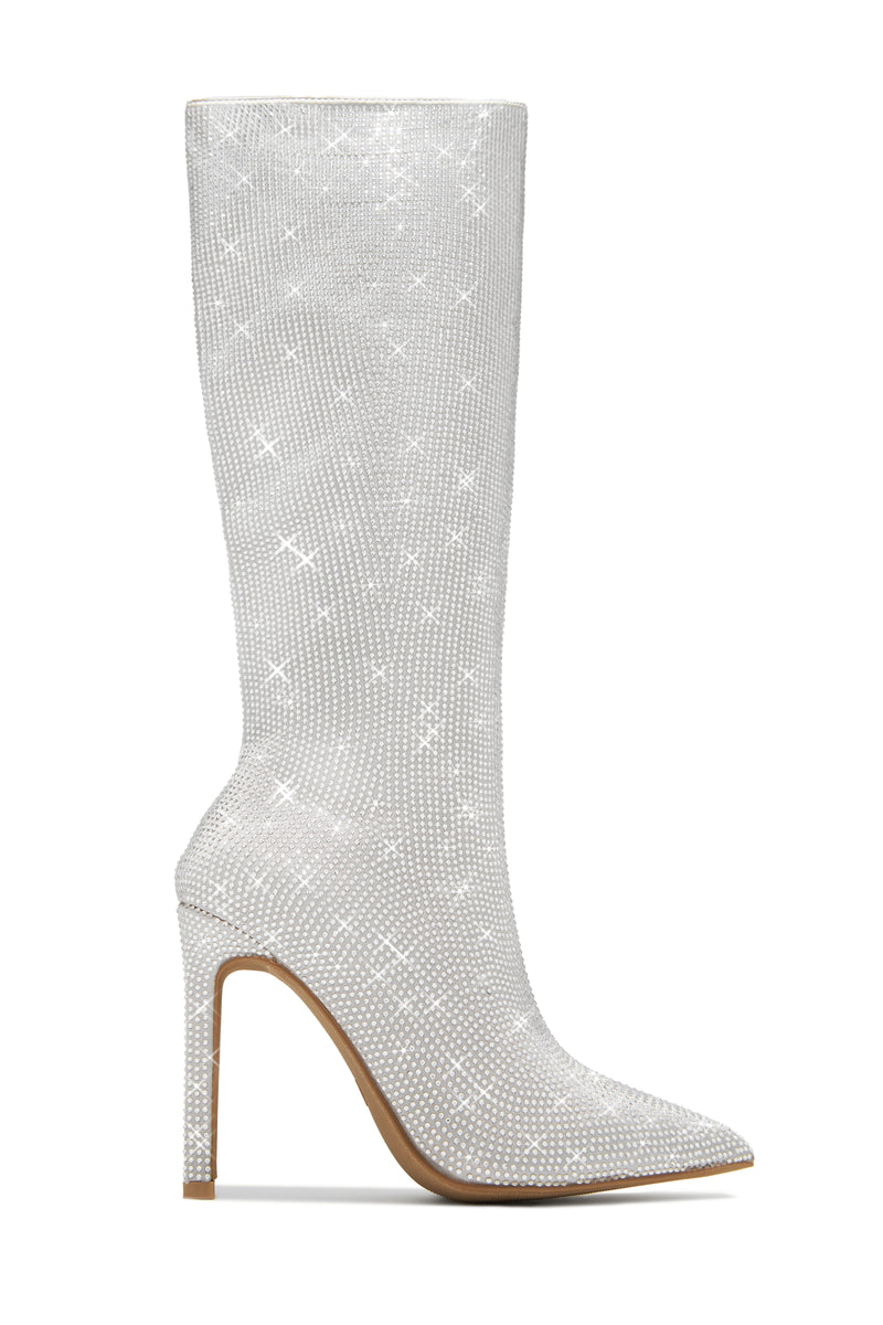 After Party Embellished High Heel Boots - Silver