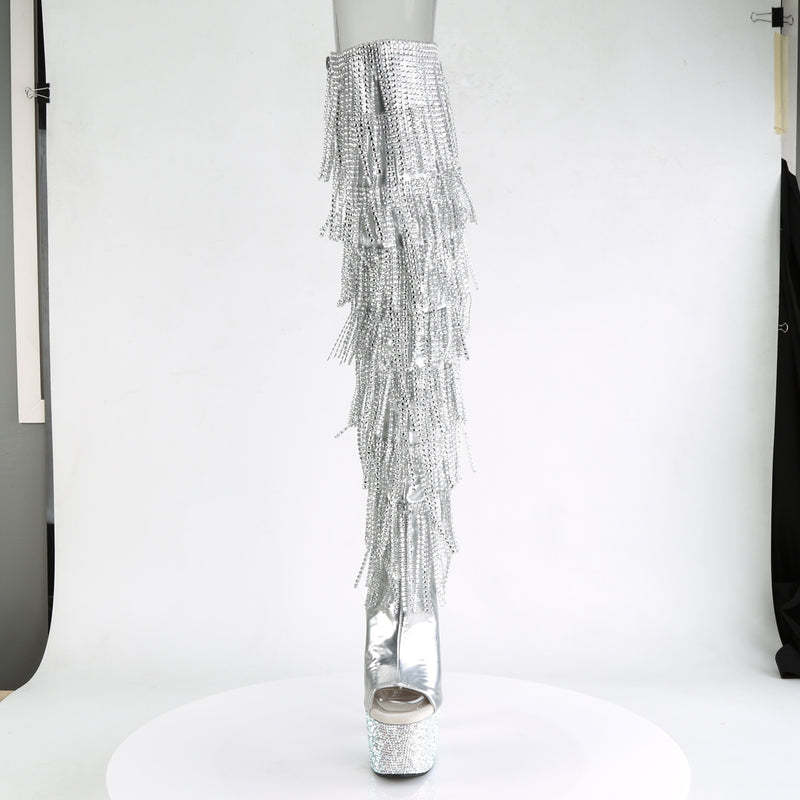 BEJEWELED-3019RSF-7 Sexy 7 Inch Heel Silver Rhinestones Thigh High Boot