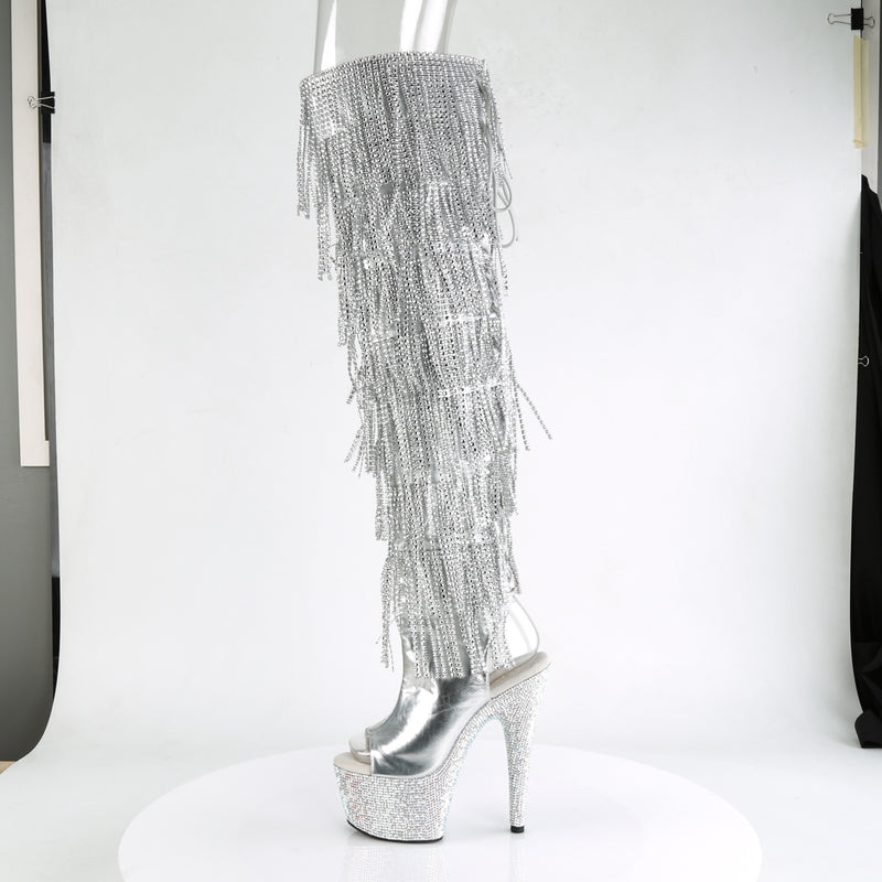 BEJEWELED-3019RSF-7 Sexy 7 Inch Heel Silver Rhinestones Thigh High Boot