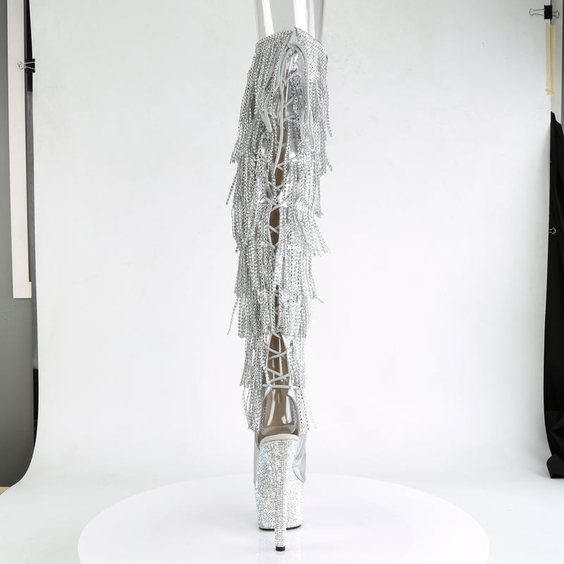 BEJEWELED-3019RSF-7 Sexy 7 Inch Heel Silver Rhinestones Thigh High Boot