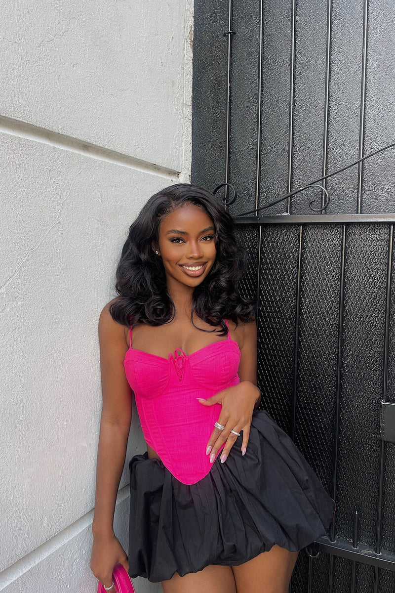 Tell Me A Secret Linen Corset Top - Hot Pink