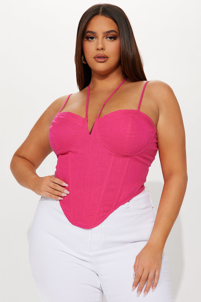 Tell Me A Secret Linen Corset Top - Hot Pink
