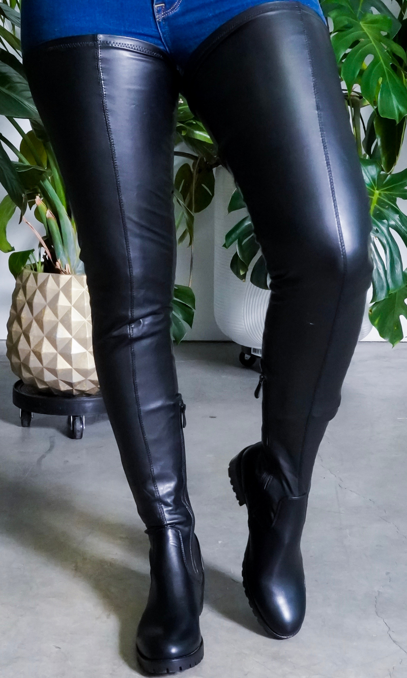 She's Killing It Surgical | Thigh High Flat Stretch Boots FINAL SALE