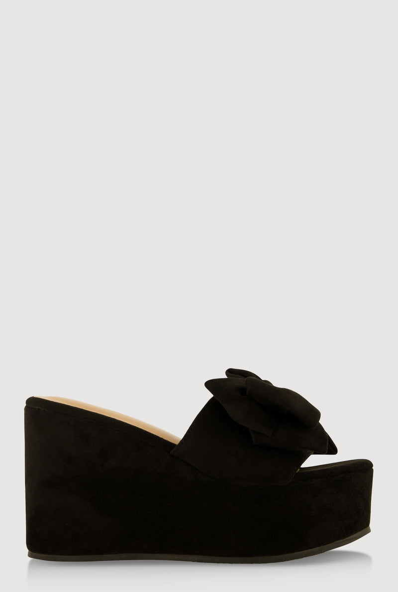Bow Platform Wedge Slide Sandals