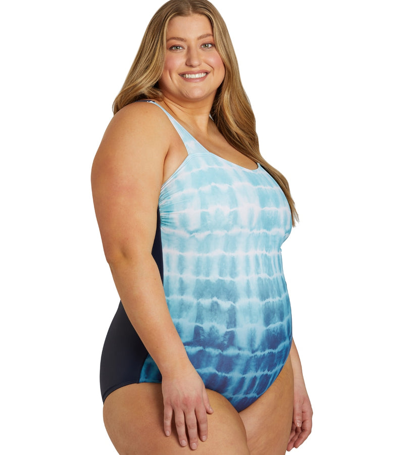 Sporti Plus Size Shibori Moderate Printed Ombre Sweetheart One Piece Swimsuit