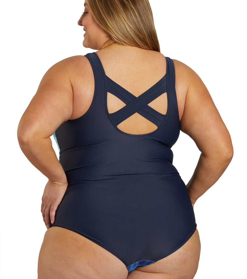 Sporti Plus Size Shibori Moderate Printed Ombre Sweetheart One Piece Swimsuit