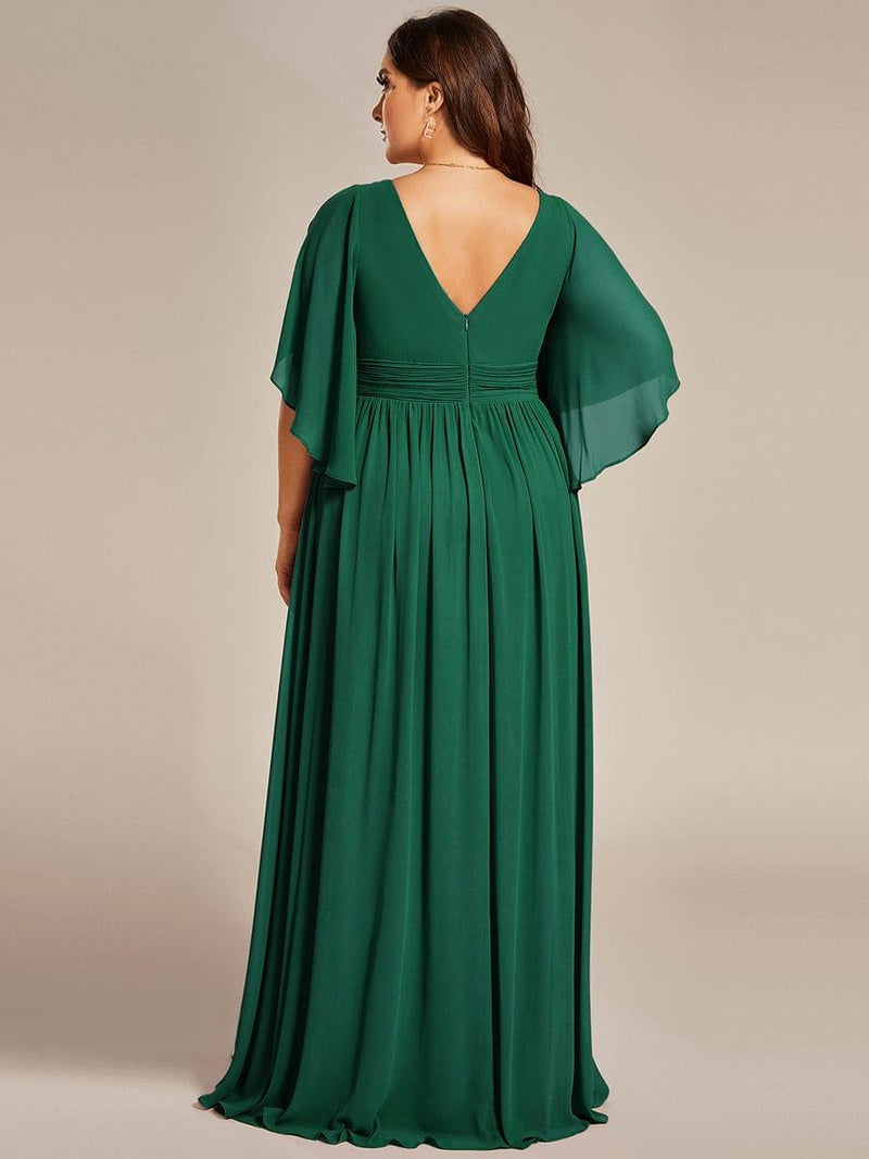 pretty ELYAN|Plus Size Half Sleeve Pleated A-Line V-Neck Chiffon Bridesmaid Dress