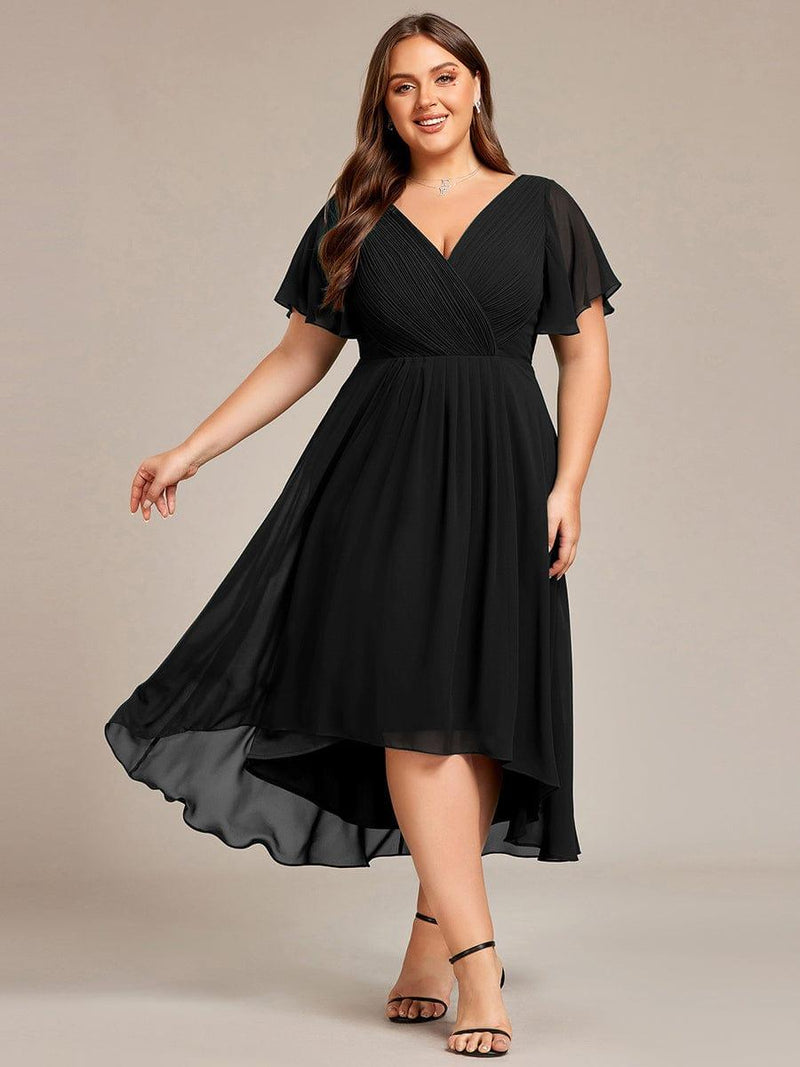 pretty FAYE|Plus Size V-Neck High-Low Chiffon Wedding Guest Dress