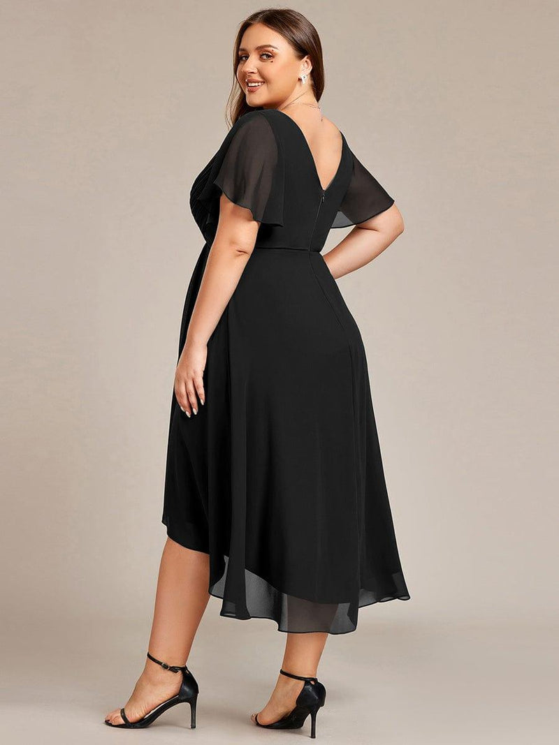 pretty FAYE|Plus Size V-Neck High-Low Chiffon Wedding Guest Dress