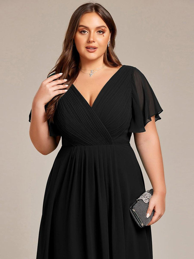 pretty FAYE|Plus Size V-Neck High-Low Chiffon Wedding Guest Dress