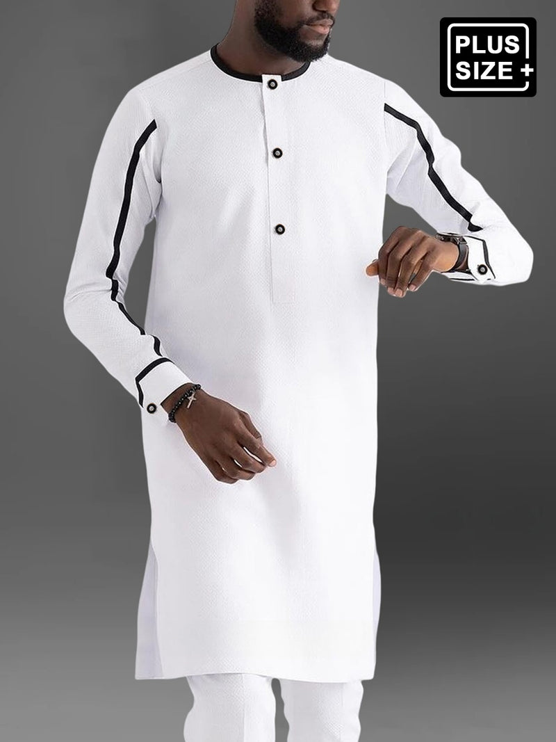Plus Size Colorblock Long Sleeve Men's Set