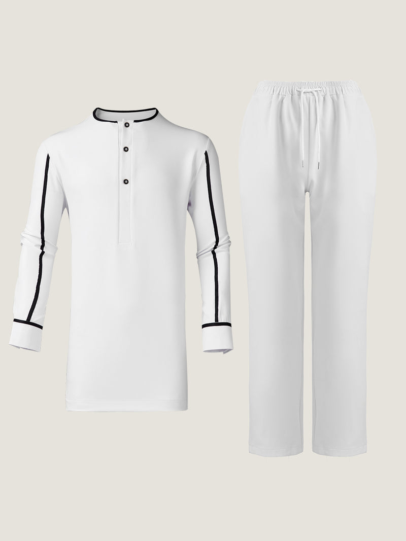 Plus Size Colorblock Long Sleeve Men's Set