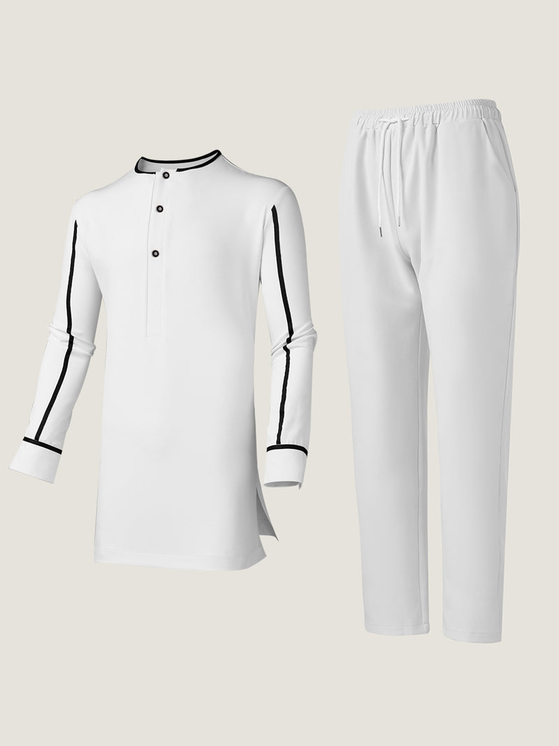 Plus Size Colorblock Long Sleeve Men's Set