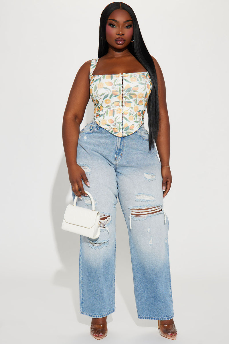 Life Gives You Lemons Corset Top - Ivory/combo
